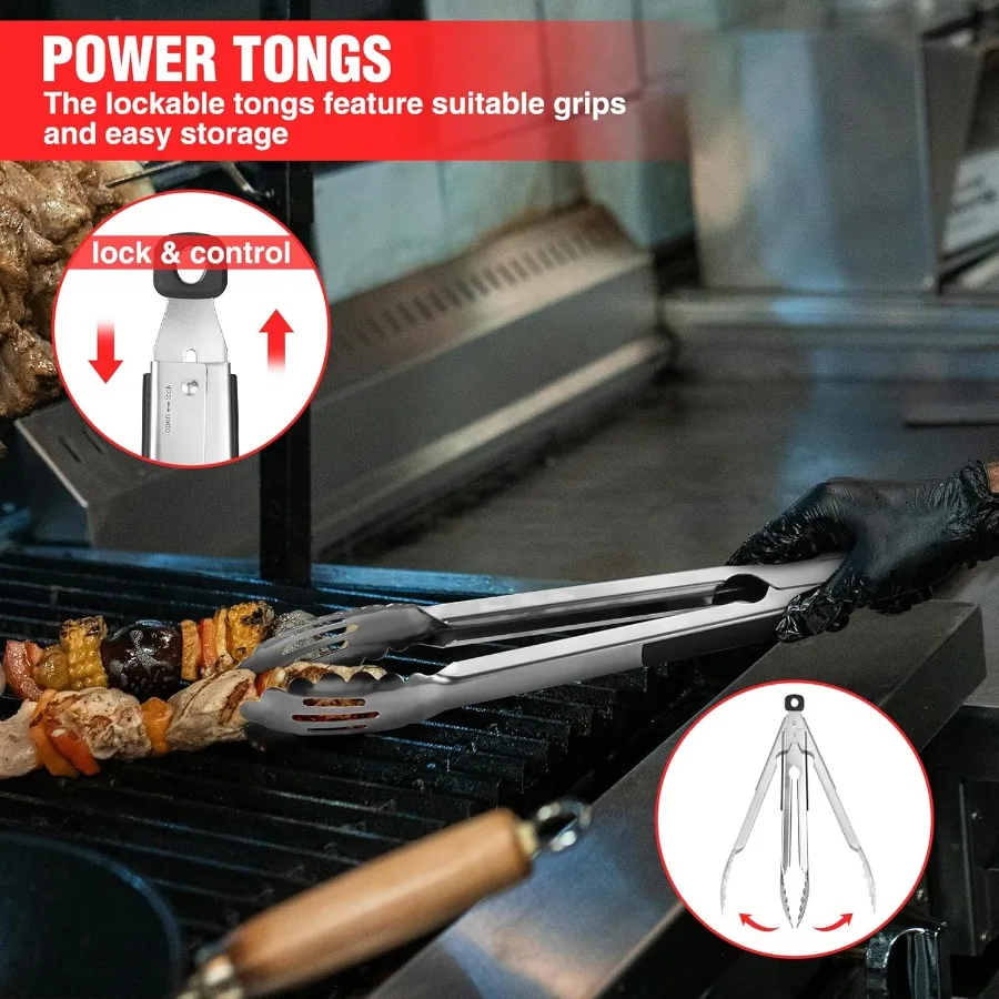 ملحقات الشواية مجموعة شواء شديدة التحمل هدايا للرجال والنساء قسط الفولاذ المقاوم للصدأ ملعقة شوكة فرشاة ملقط أواني الشواء أيضًا