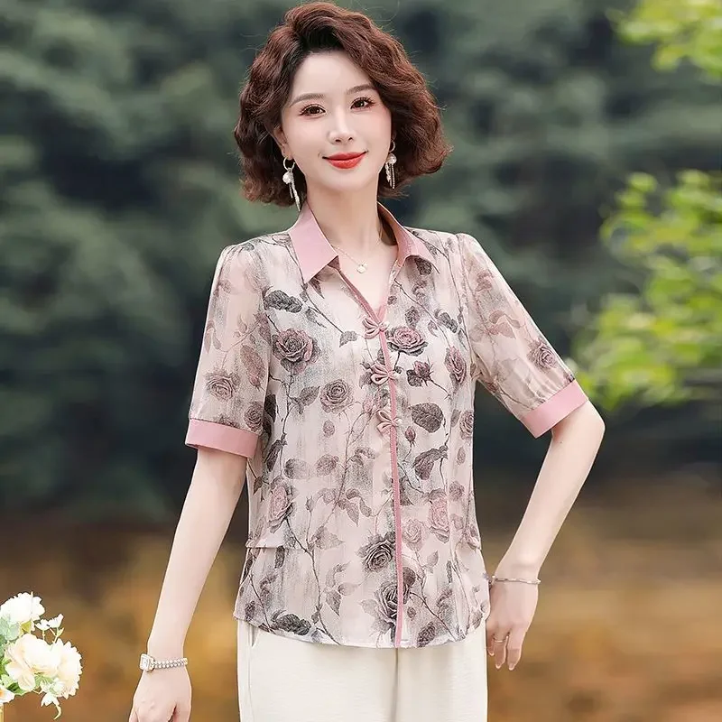 

Рубашка летняя китайская с короткими рукавами новый модный топ с цветочным принтом XQ555