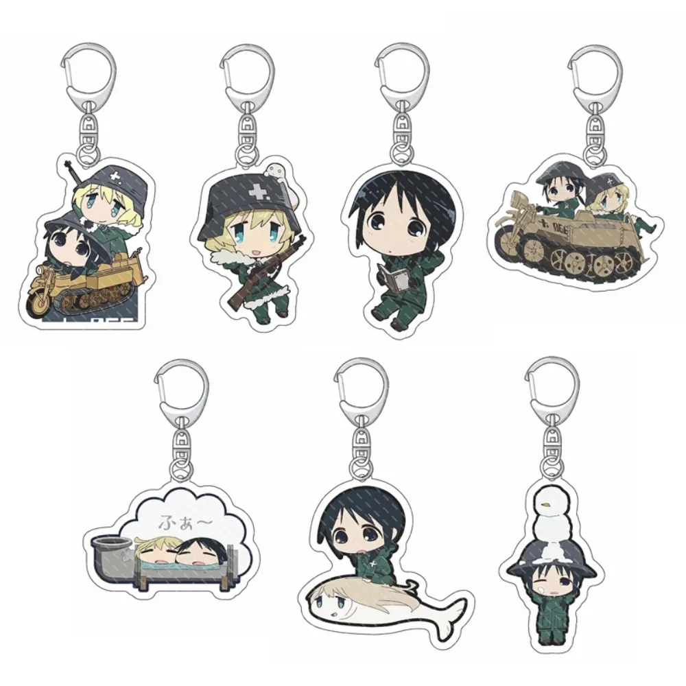 Fashion Anime Girls Last Tour Keychain Kawaii Chito and Yuri Cartoon Figures Acrylic Key Chain Backpack Bag Pendant Ornament