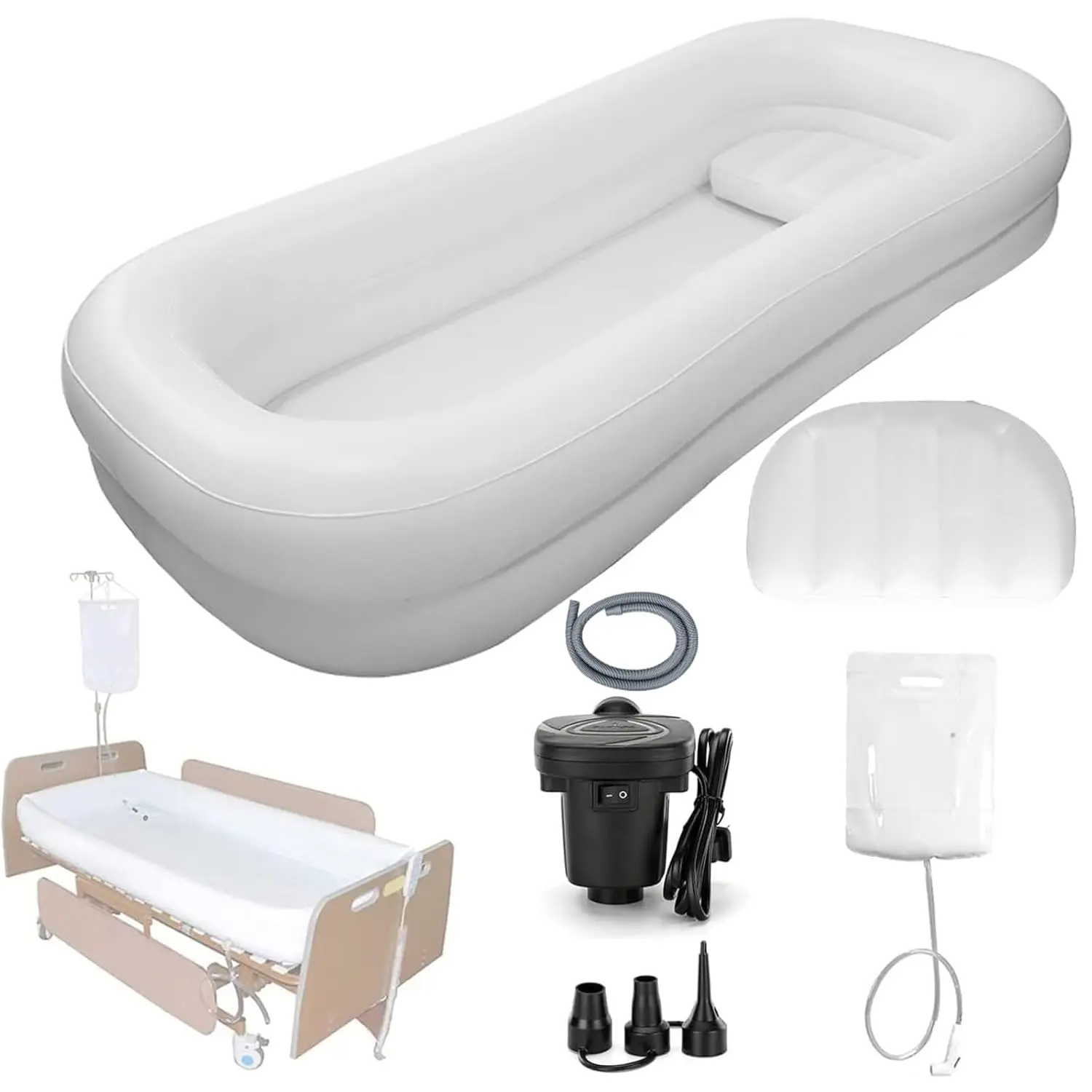 

Portable Inflatable Bathtub, Adult Inflatable Bathtub Shower Basin Kit with Electric Air Pump, Portable Bed Bathing, Customized