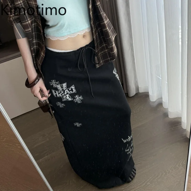 

Kimotimo Harajuku, длинные юбки с принтом, женские осенние 2022, повседневная юбка с завязками на талии, винтажная уличная одежда Y2k в готическом стиле Faldas