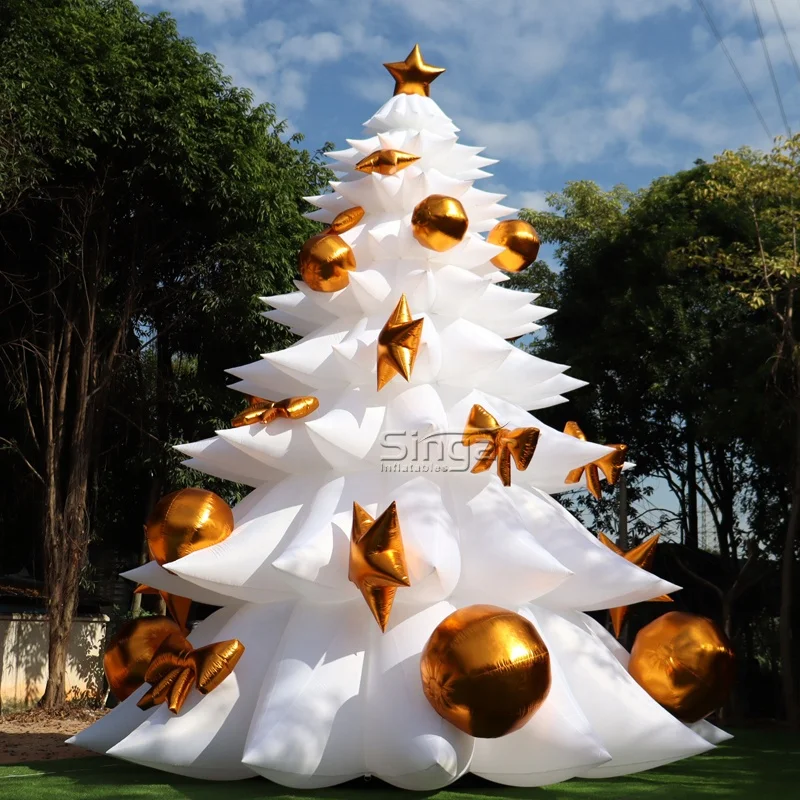 8m Tall LED Lighted Inflatable Christmas Tree, Large White Outdoor Decoration for Mall Festival, Holiday Event Decor
