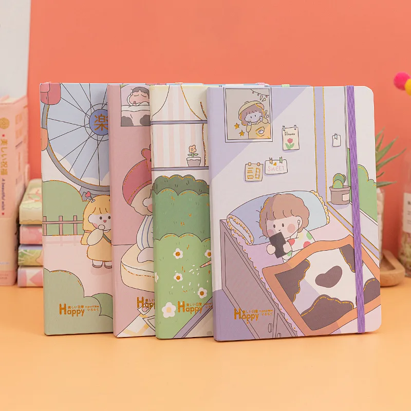 Cartoon a7 binding hardcover student Pocket This cute little notebook with hot gold and color border portable notepad