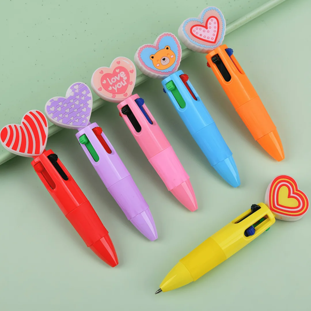 Mini Macaron Color Four-Color Pen Gift Box Set, Fun Heart-Shaped Pens, Children's Gift Set, Baby Party Favors, Birthday Gifts, Office and School Supplies, Children's Favorite Gifts