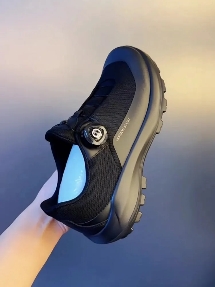 Spring Autumn Mens New Comfortable Black Mesh Spliced Cow Leather Trainers Breathable Jogger Running Sneakers Mens Sport Shoes