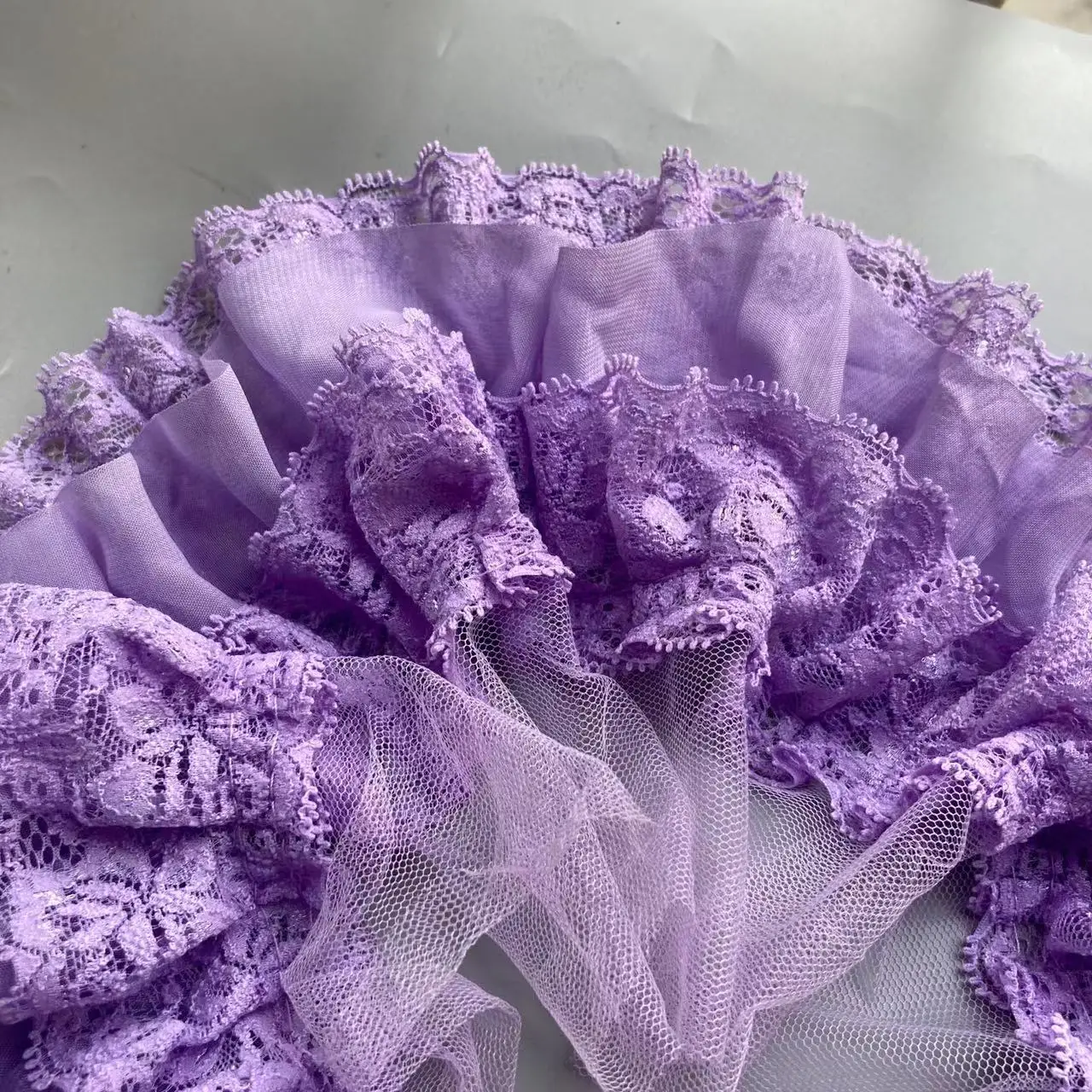 1 Yard Purple Three Layers Pleated Lace Trim Chiffon Fabric Embroidery Fringe Ribbon Collar Ruffle DIY Curtains Sewing Decor