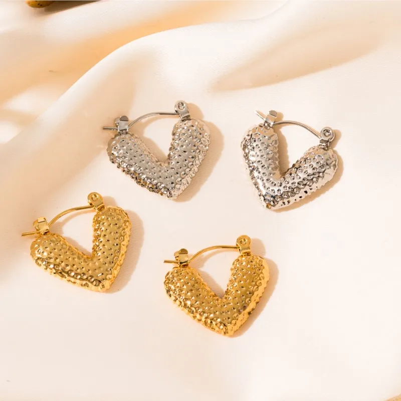 ENSHIR 316L Stainless Steel Irregular Love Heart Earrings for Women Vintage Design Jewelry Gifts Wholesale
