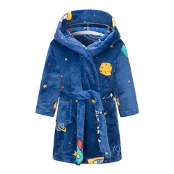 Kids Flannel Bathrobe Baby Girls Boy Cartoon Hooded Pajamas Children Soft Bath Robe Nightgown Teenager Toddler Clothing 2-12Year