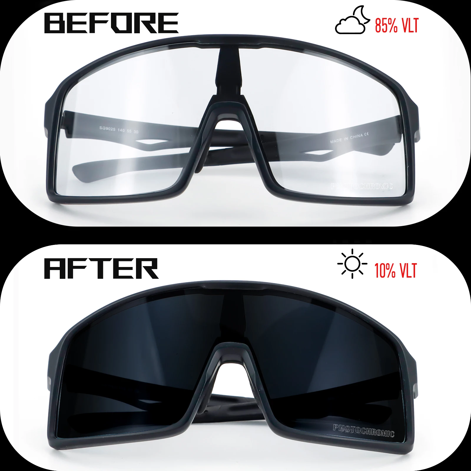 SINGA Photochrome Radsport-Sonnenbrille Sportbrille Rennrad-Brille MTB-Brille für Herren Damen Fahrradbrille Radsport-Brille – Detail 3