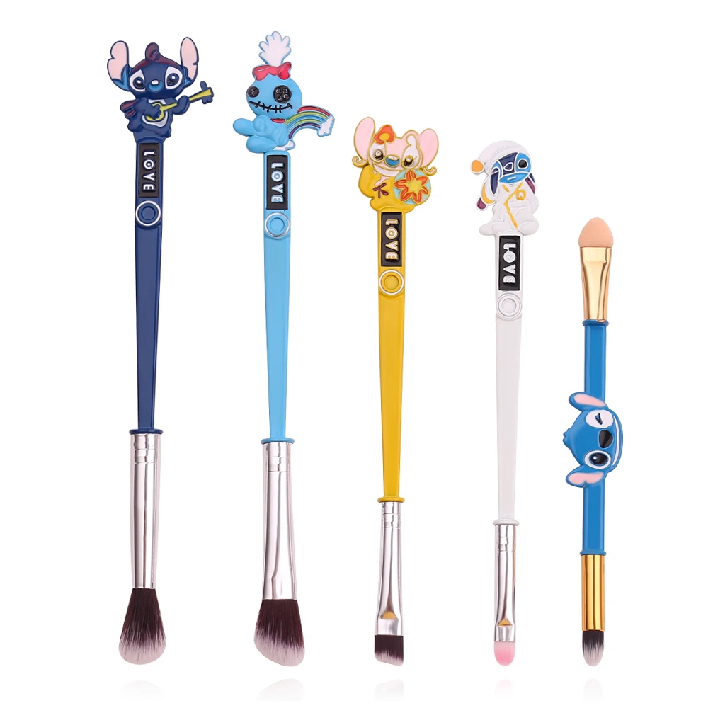 5psc /set Stitch Metal Makeup Brushes Cartoon Cute Lilo & Stitch Powder Eyeshadow Blush Brushes for Women Makeup Tools