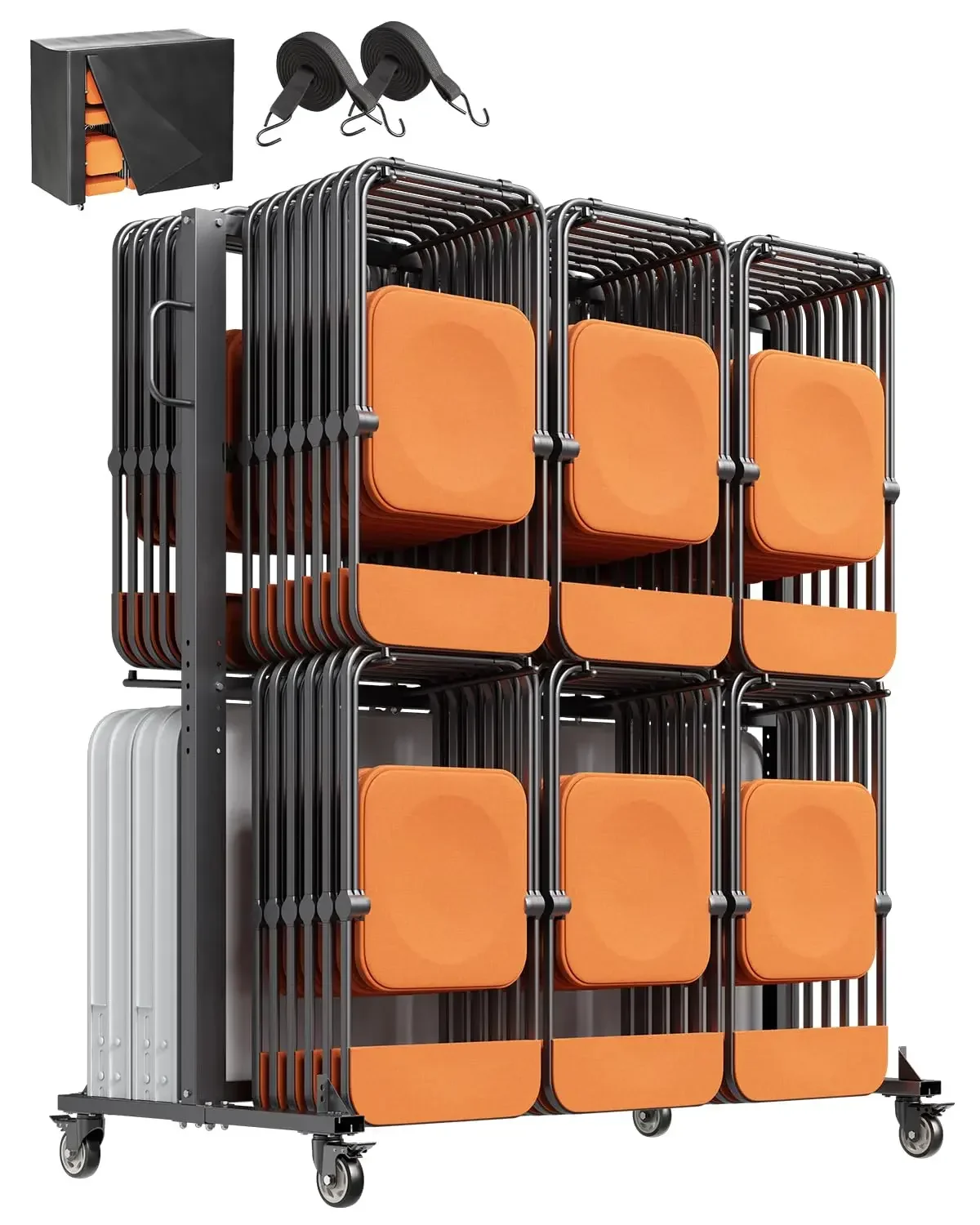 

Dual Layer Chair Storage Dolly Heavy Duty Cart Rubber Wheels Holders Capacity Chairs Tables