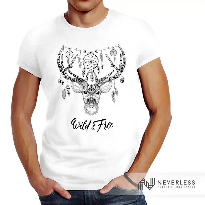 Mens Deer Antler Dream Catcher Atzeken Boho Ethno Neverless® T-Shirt