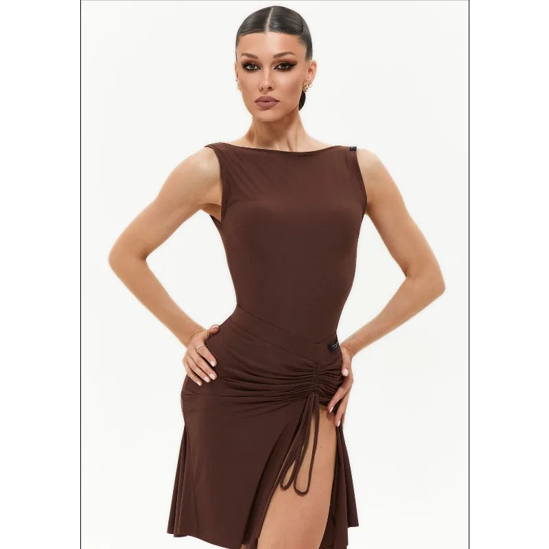 Customized TDANCE Latin Modern Practice Dress with Chest Cushion Basic Versatile Solid Color Women GL-172