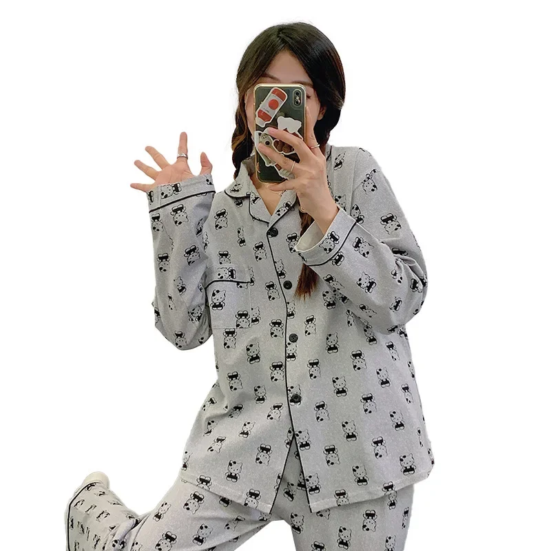 Sanrio Hallo Kitty Herbst neue Cartoon Voll druck Frauen Pyjamas Langarm Cardigan Student süße Animation Lounge wear