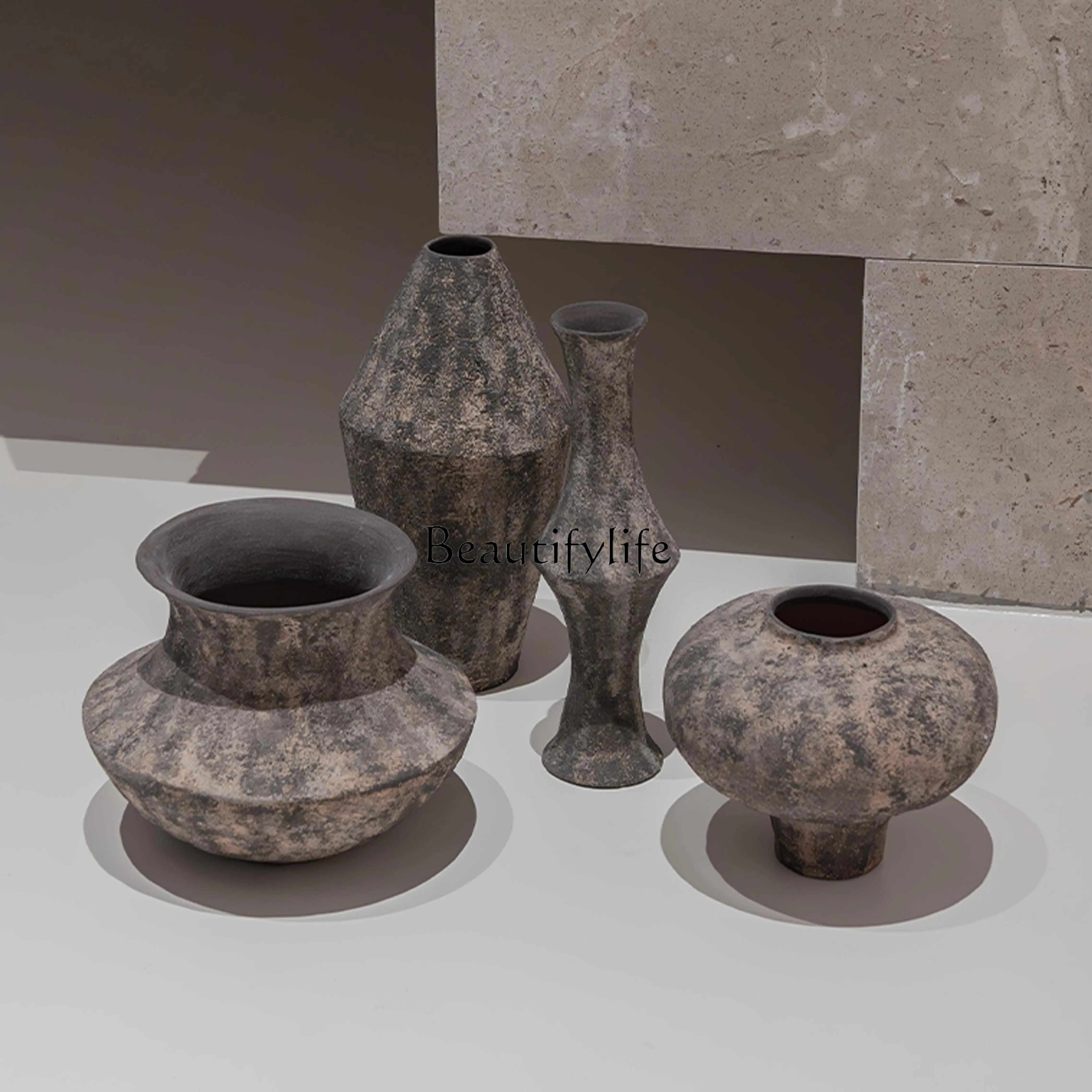 

Coarse Pottery Vase Wabi-Sabi Style Art Ornament Vintage Ceramic Flower Vase Decoration