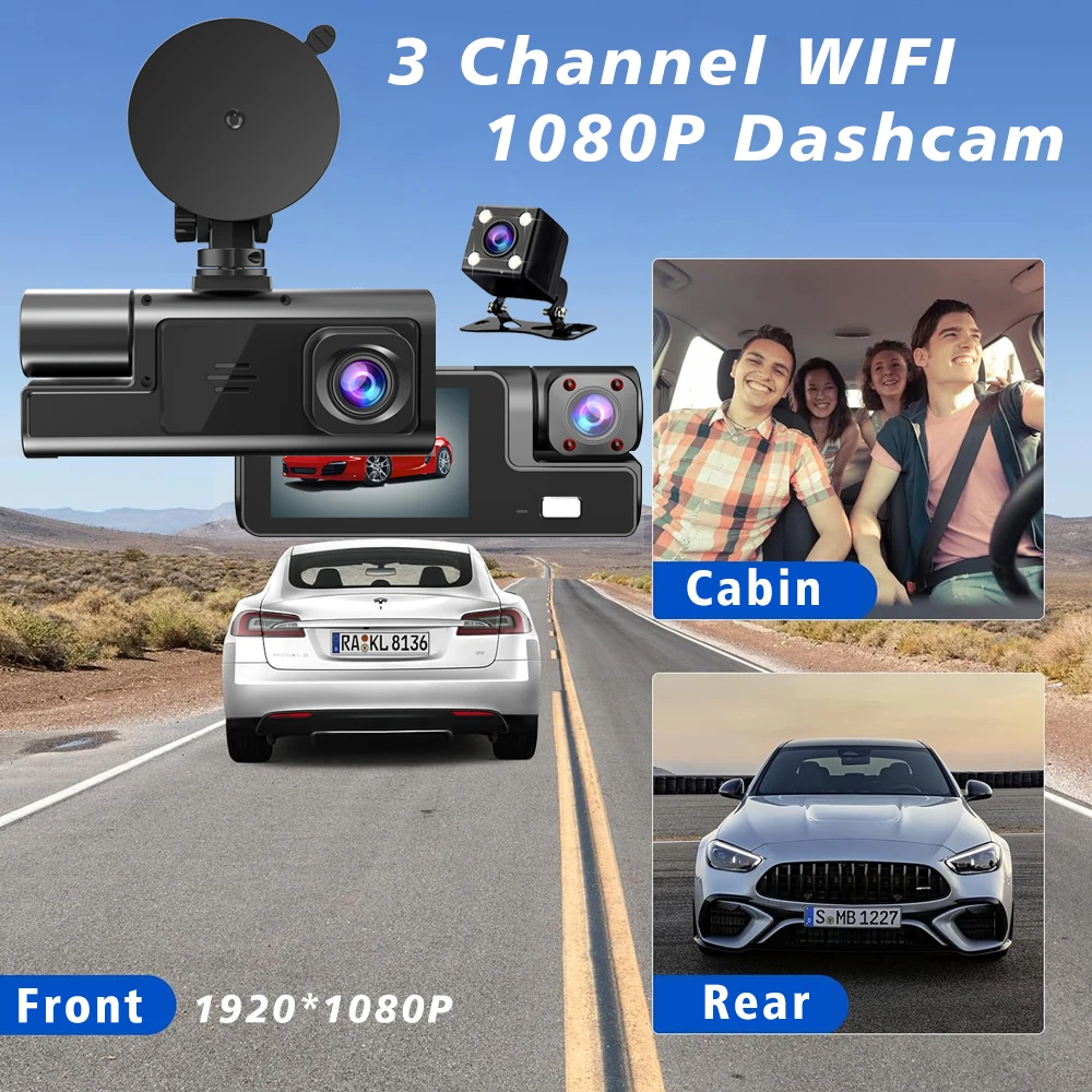 Wifi 3 Camera Car DVR HD1080P 3 Channel Lens Inside Vehicle Dash CamThree Way DVRs Recorder Video Registrator Dashcam Camcorder