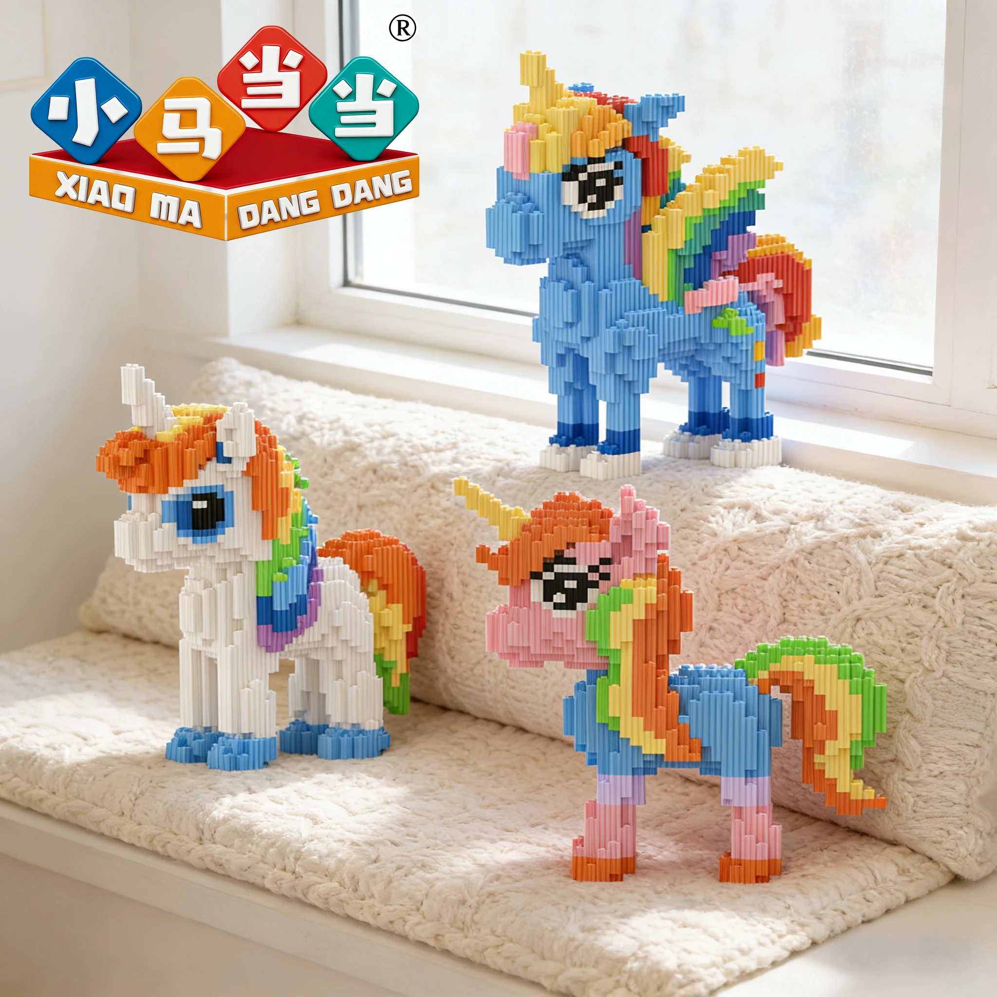 

Rainbow Little Horse Unicorn Building Block Pony Model Educational DIY Assembly Toys Cartoon Kids Toys Christmas Birthday Gift