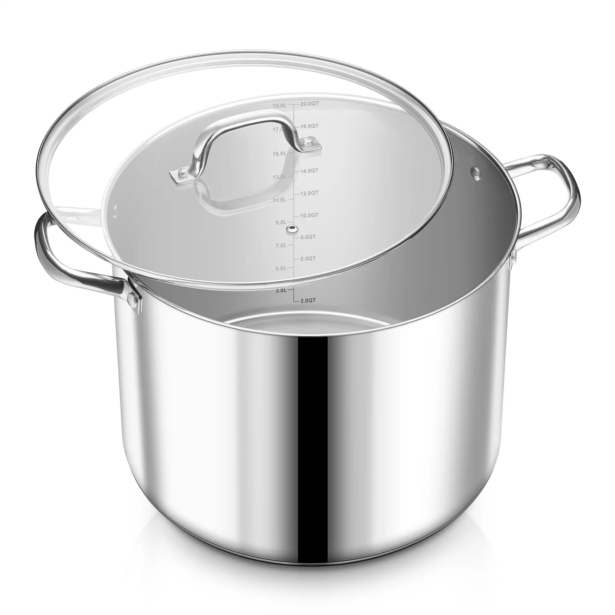 

Tri Ply Construction Stainless Steel 20 Quart Stock Pot With Lid Compatible Induction Gas Electric Stove Soup Spaghetti Cooking Pot For Restaurant Party Commercial Kitchen