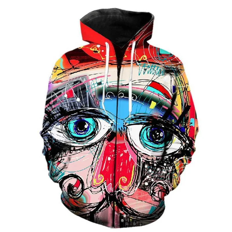 3D Print Art Graffiti Zipper Pullovers For Men Kids Colorful Abstract Pattern Sweatshirts Fashion Long Sleeve Street Top Hoodies