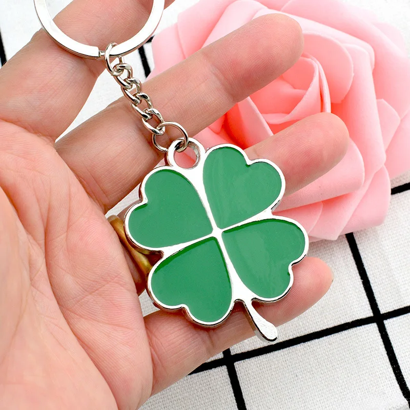 1pc Creative Lucky Four-leaf Clover Keychain Charms Bag Pendant Accessories Couple Cute Metal Foliage Shape Car Key Ring Gift