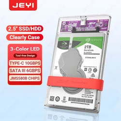 JEYI-Caso Gabinete de Disco Rígido, Caso Transparente, USB, 10Gbps para SATA III, II, I, Caso do Disco Rígido Externo, 9.5mm, 7mm, HDD, SSD, Suporte UASP, 2,5