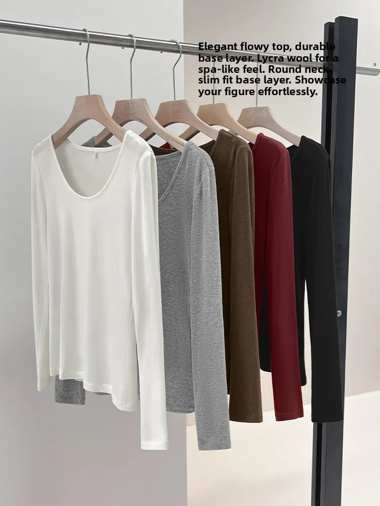 

Meiyang Long Sve round Ne T-irt Slim Fit Lyocell Wool Yadan Sle Base irt Casual Comfortable Women's Top