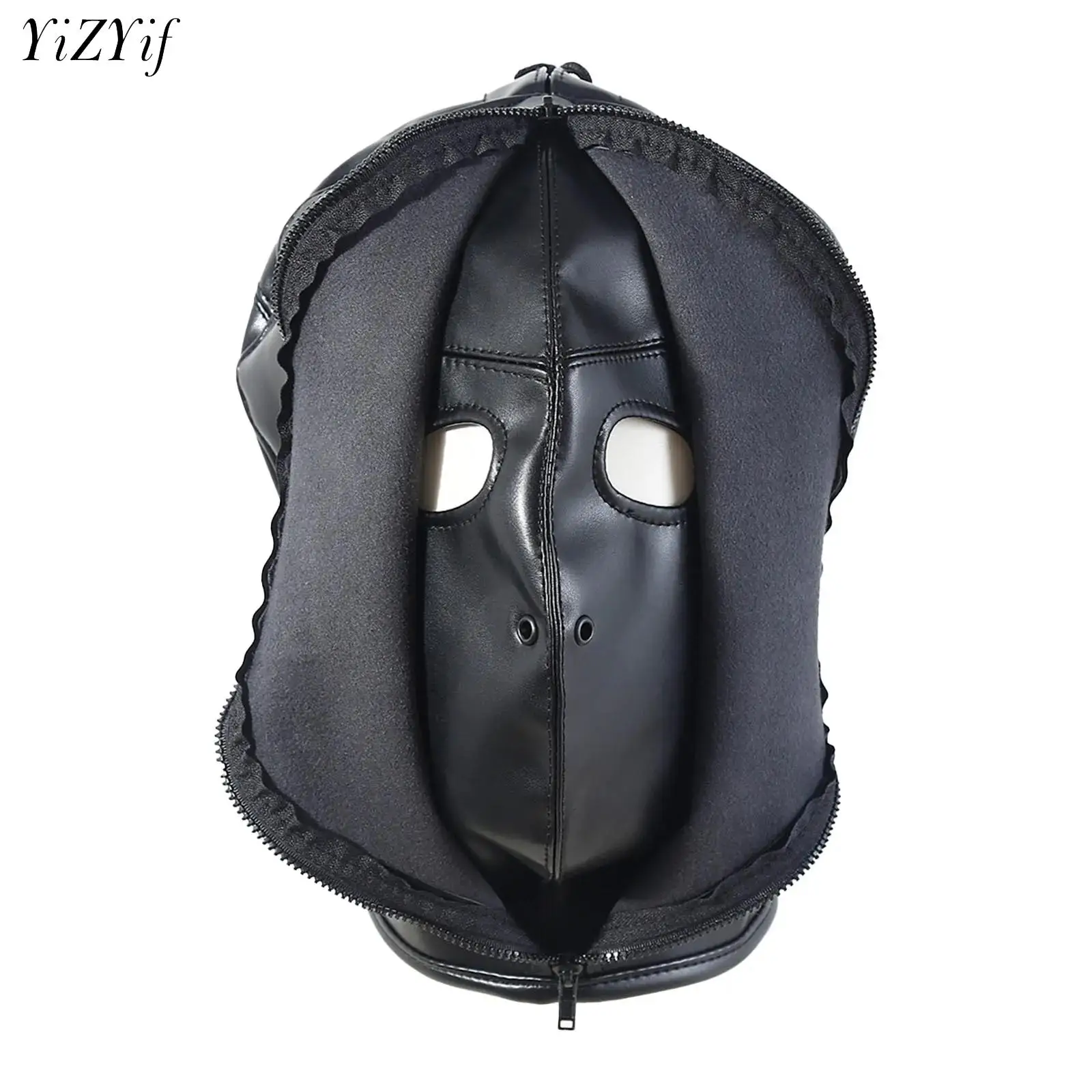 

PU Leather Mask Unisex Adult Sexy Couples Cosplay Games Props Tight Fitting Hood Mask Headwear Halloween Mysterious Costume Mask