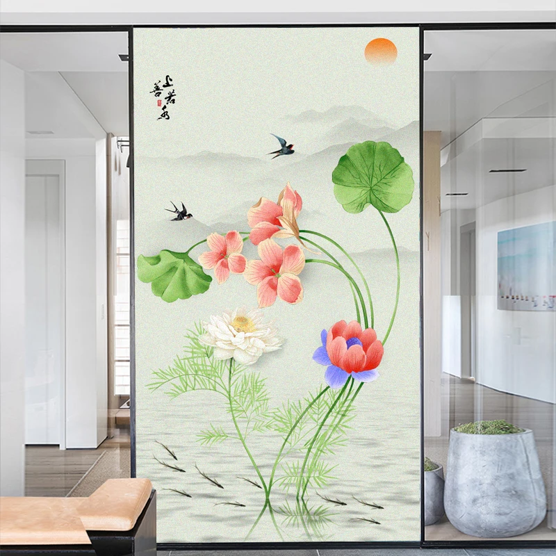 Privacy Window Film UV Blocking Heat Control Window Coverings Static Cling Flower Pattern Glass Sticker for Home