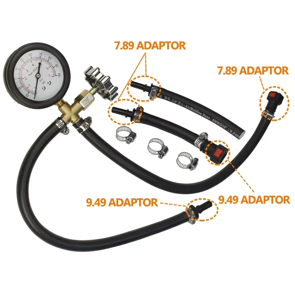 LiuYiShou 0-100PSI Quick Connected Injection Pump Pressure Tester Gauge with VALVE for Pressure Gauge Meter Tester