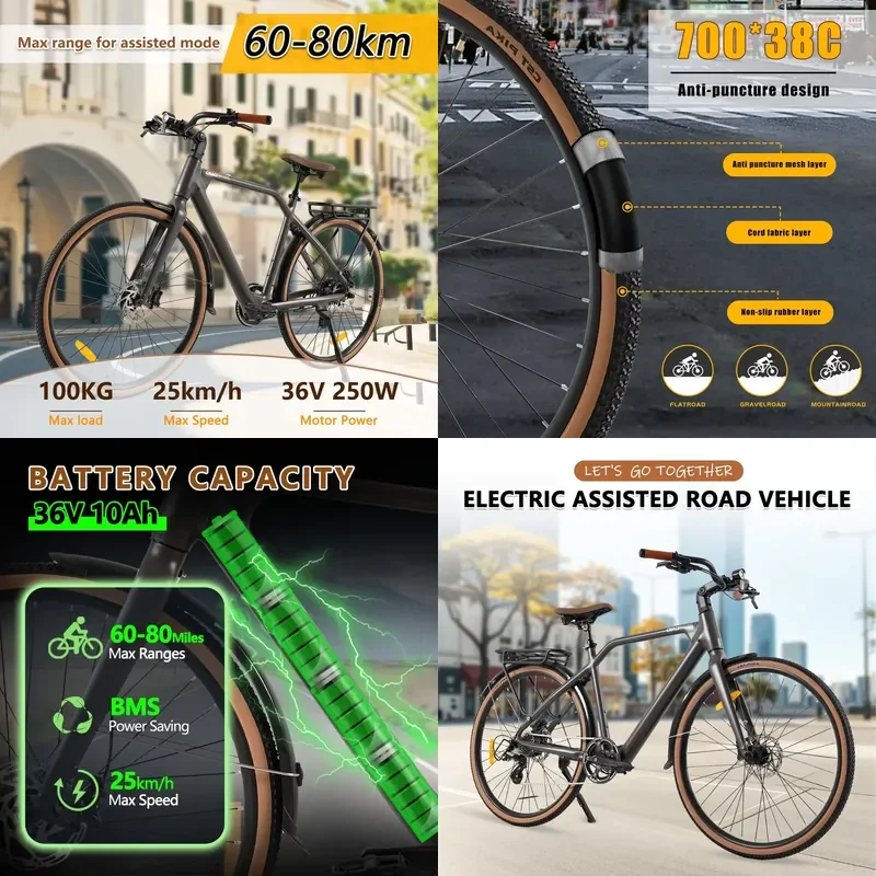 2026 Urban-Ready Electric Road Bike 36V 350W Oil Spring Suspension Rear Hub Motor 29 Inch 700x38C City Commute Daily Errands