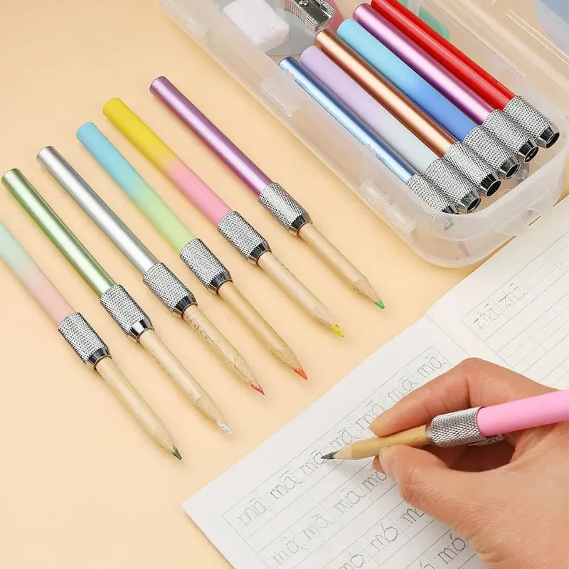6/8Pc New Writing Metal Color Rod Adjustable Dual Head /Single Head Pencil Extender Holder Sketch School Painting Art Write Tool image 4