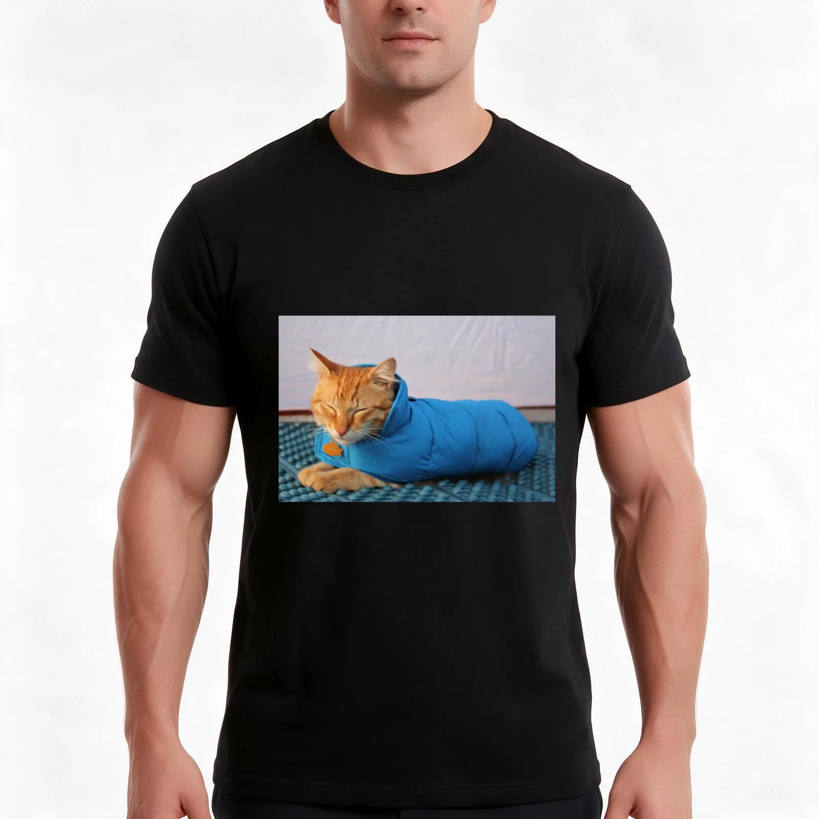 Yosemite the cat in down jacket T-Shirt, Summer Casual Cotton Tee, Oversized Streetwear Tops, Vintage Graphic Print, 100% Cotton
