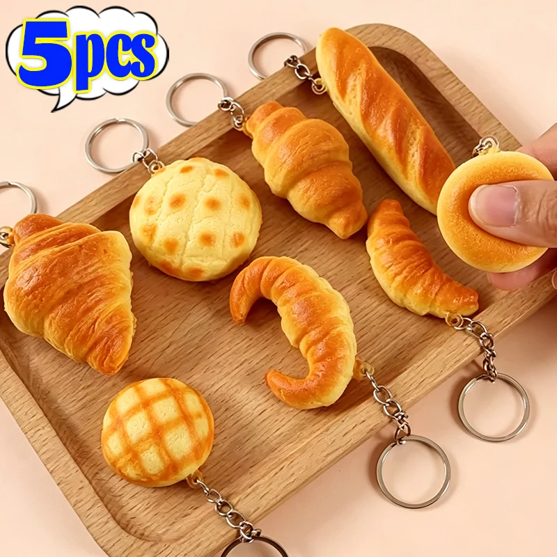 Realistic Bread Keychain Croissant Stress Toy Slow Rising PU Squishy Pendant Bag Car Keyring Fun Gadget Decompression Gift Women