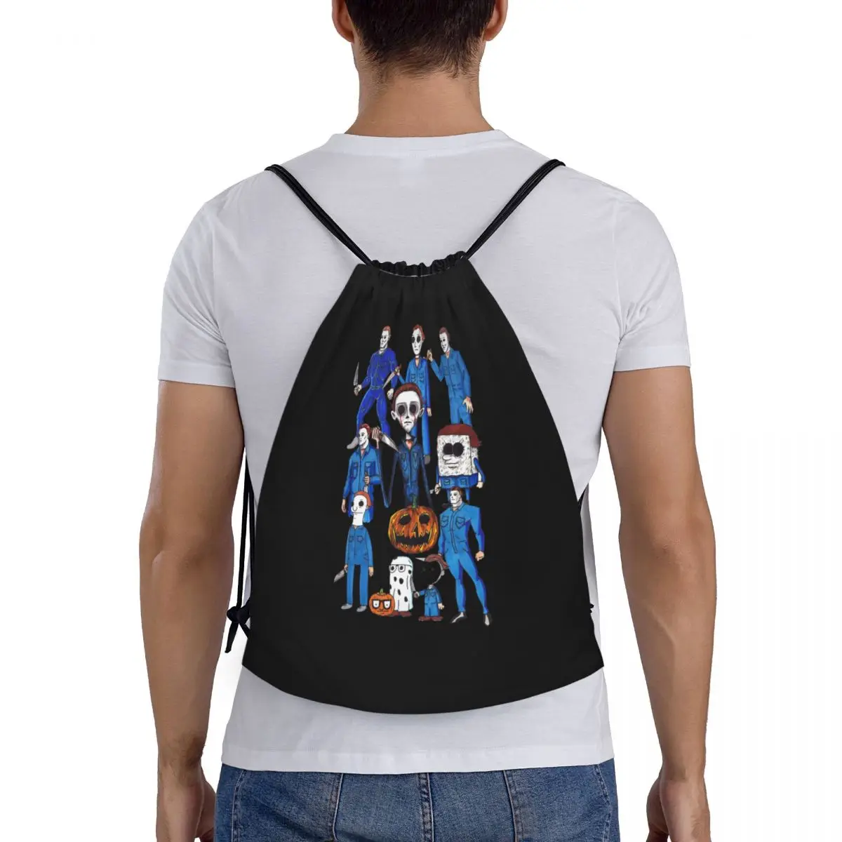 Custom Halloween Horror Michael Myers Messen Animatie Trekkoord Tas Voor Winkelen Yoga Rugzakken Vrouwen Mannen Sport Gym Sackpack