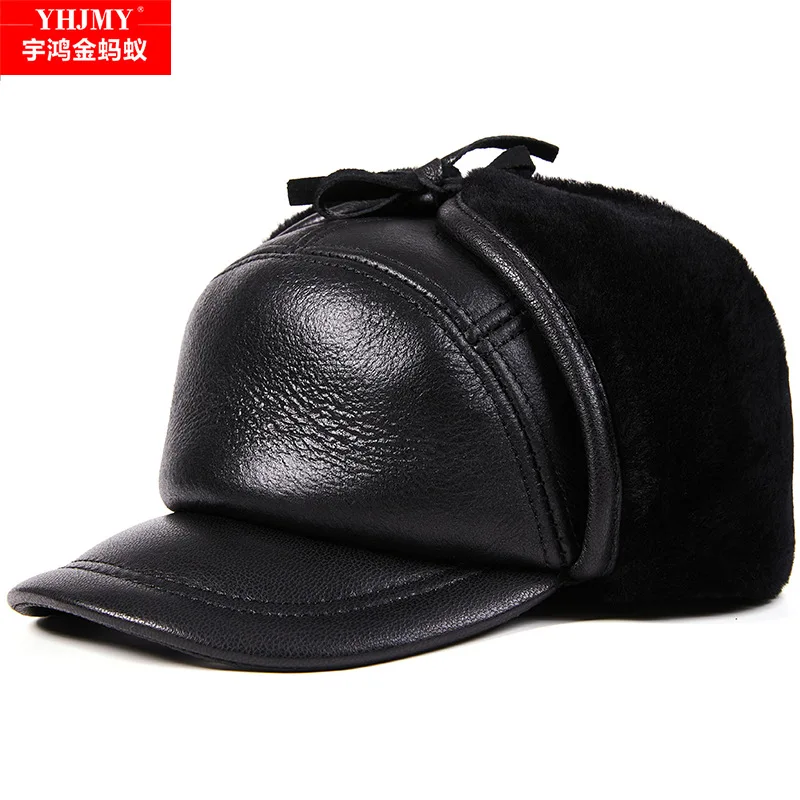 

Winter fur integrated men's beret in the elderly leather hat men's forward hat thermal ear protection cap