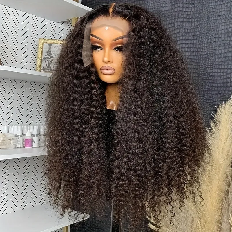 

13x4 HD Lace Frontal Wigs Human Hair Pre Plucked Deep Curly Wigs Human Hair 200 Density for Women Natural Black