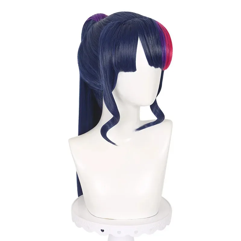 CyPony 친구들 트와일라잇 스파클 코스프레 가발 하이라이트 퍼플 합성 롱 포니테일 가발 애니메이션 코스프레 귀여운 소녀 가발 데일리 파티용