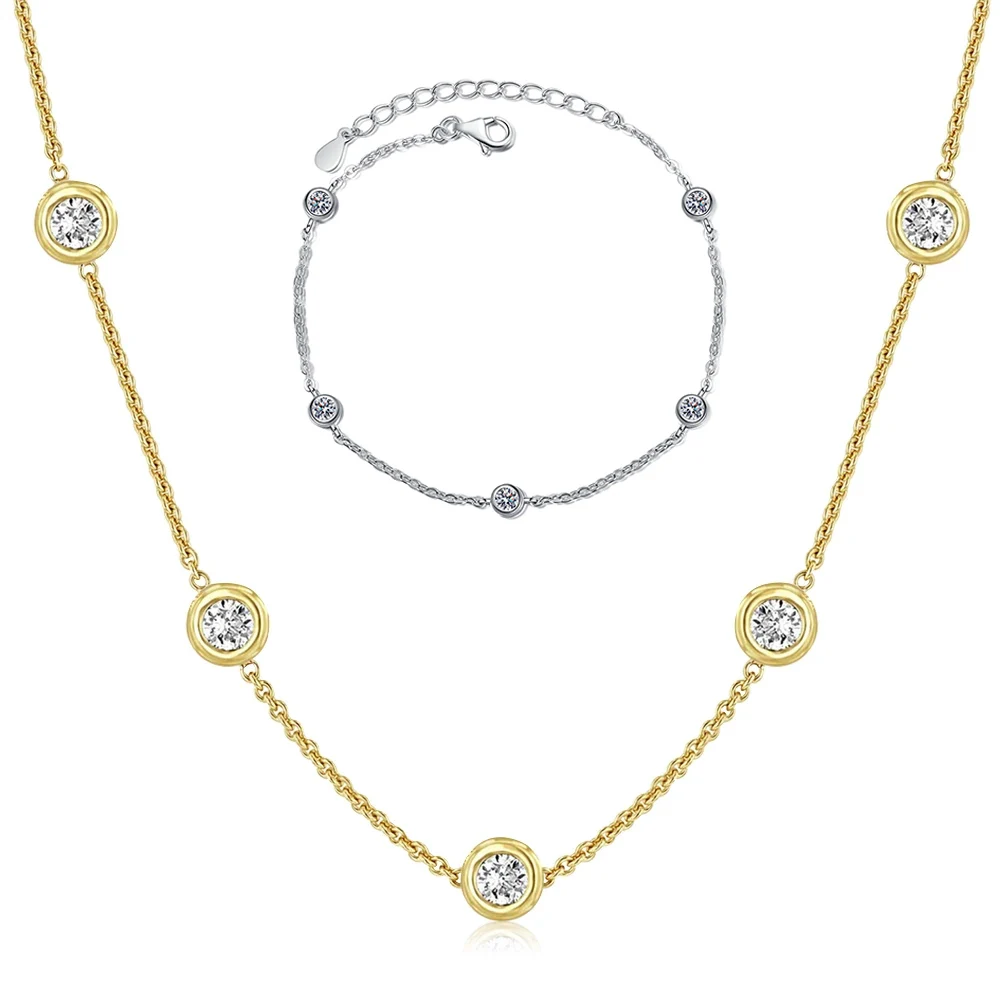 

Lycfn 5mm 5pcs Moissanite 925 Silver 18k Gold Plated Bubble Necklace Bracelet Certified with GRA Choker Chain for Women Jewelry