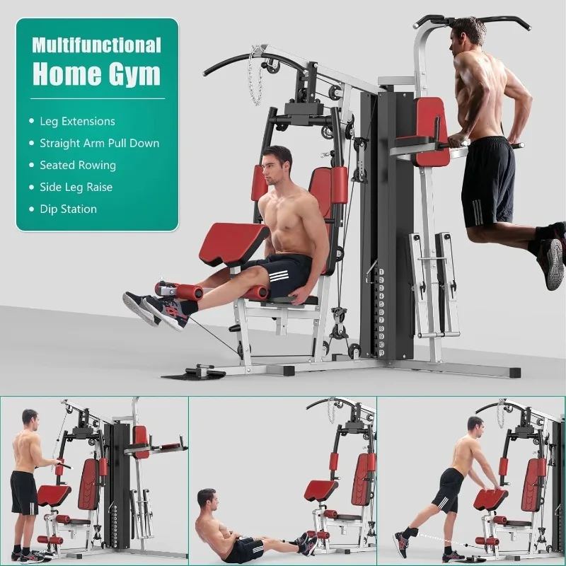 Multifunctional Home Gym Equipment Workout Station with Pulley System, Arm, and Leg Developer for Full Body Training，home.