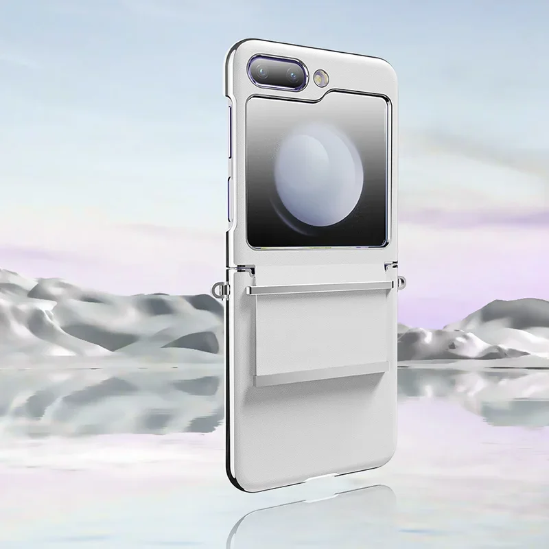 For Samsung Galaxy Z Flip 5 5G Case Luxury Hand Strap Skin Friendly Matte Leather Adjustable Folding Hinge Shockproof Hard Case