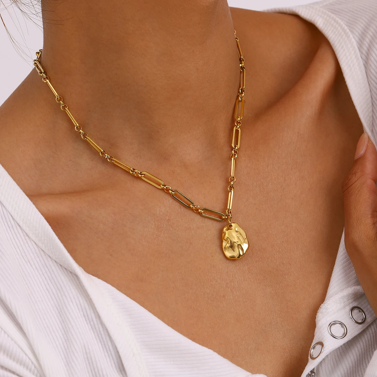 

18K Stainless Steel Stylish Simple Hammer Shaped Steel Ball Pendant Necklace Women Trendy Charm Chic Statement Jewelry Gala Gift