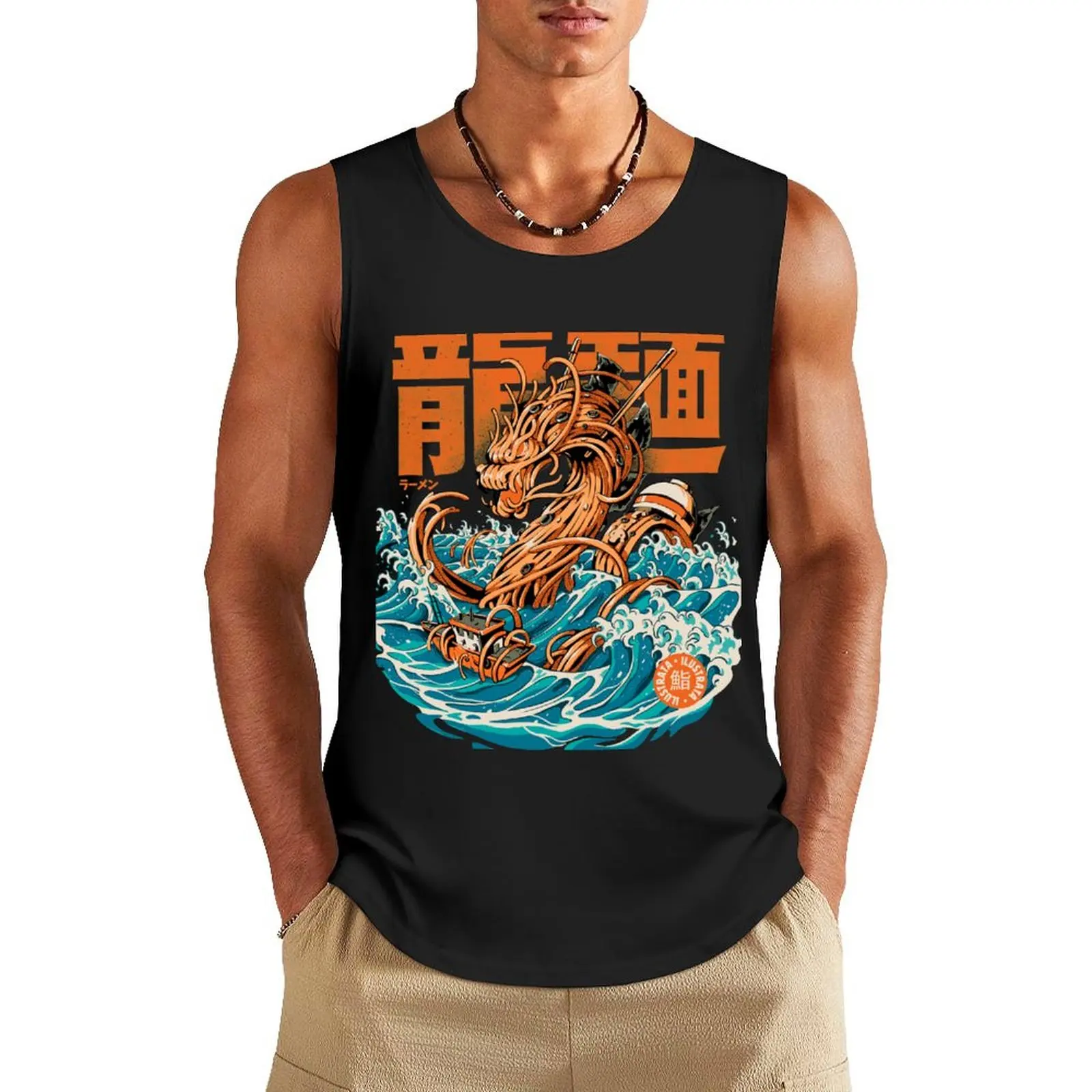 

Black Great Ramen Dragon off Kanagawa Tank Top Vest male Men's sleeveless gym shirts plain t-shirt mens designer clothes