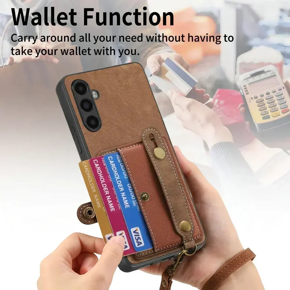 Wristband Leather Card Back Case for OPPO Realme 12 Plus 11 Pro Plus 13 5G Luxury Cover Wallet Funda Phone Realmi 10 Pro 9 8 4G