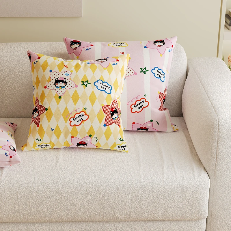 Cartoon Pillowcase Living Room Sofa Backrest Pad with Core High-End Feeling Bedroom Pillow Homestay Decoration Pillow Removab...