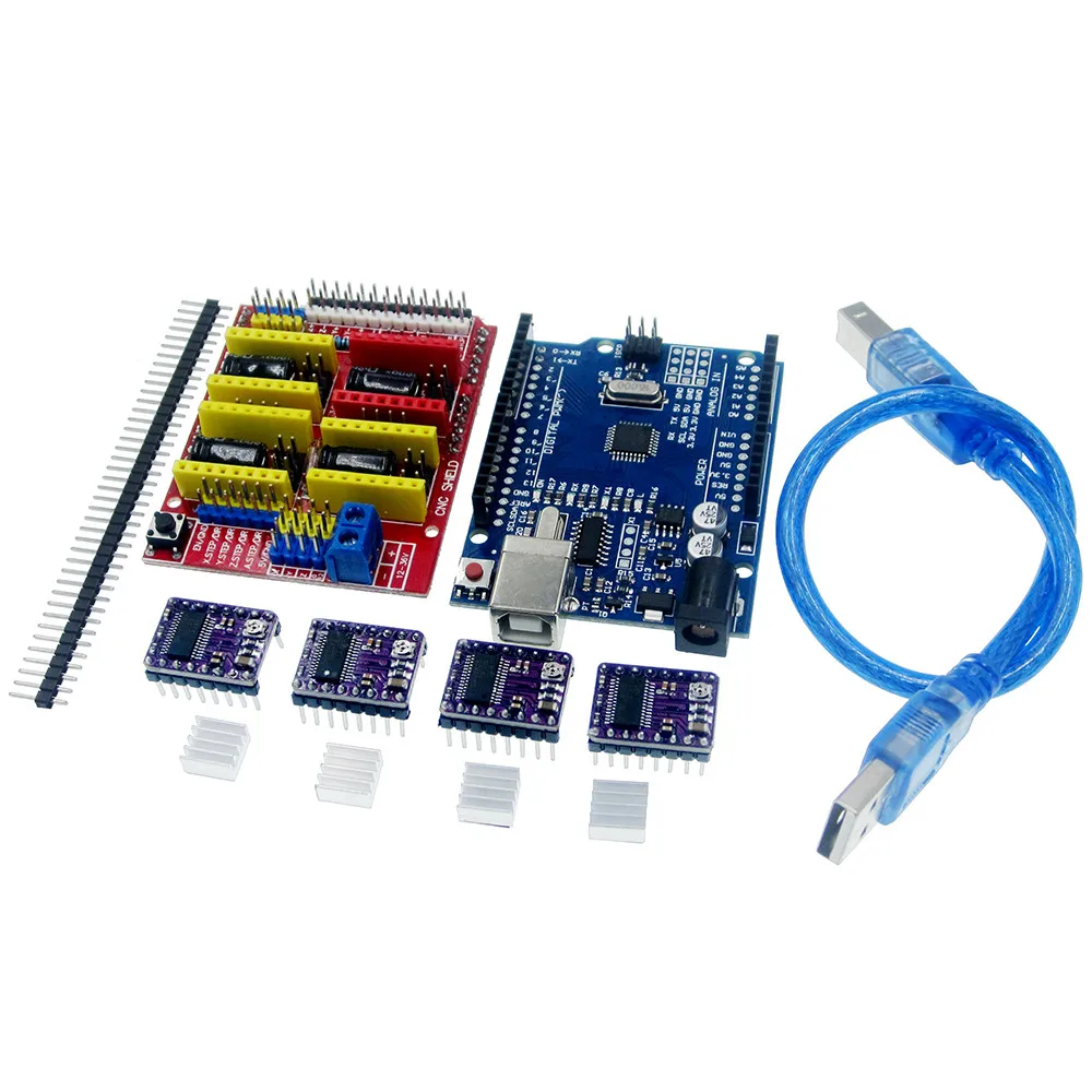 New! cnc shield v3 engraving machine 3D Printer+ 4pcs DRV8825 driver expansion board + UNO R3 with USB cable