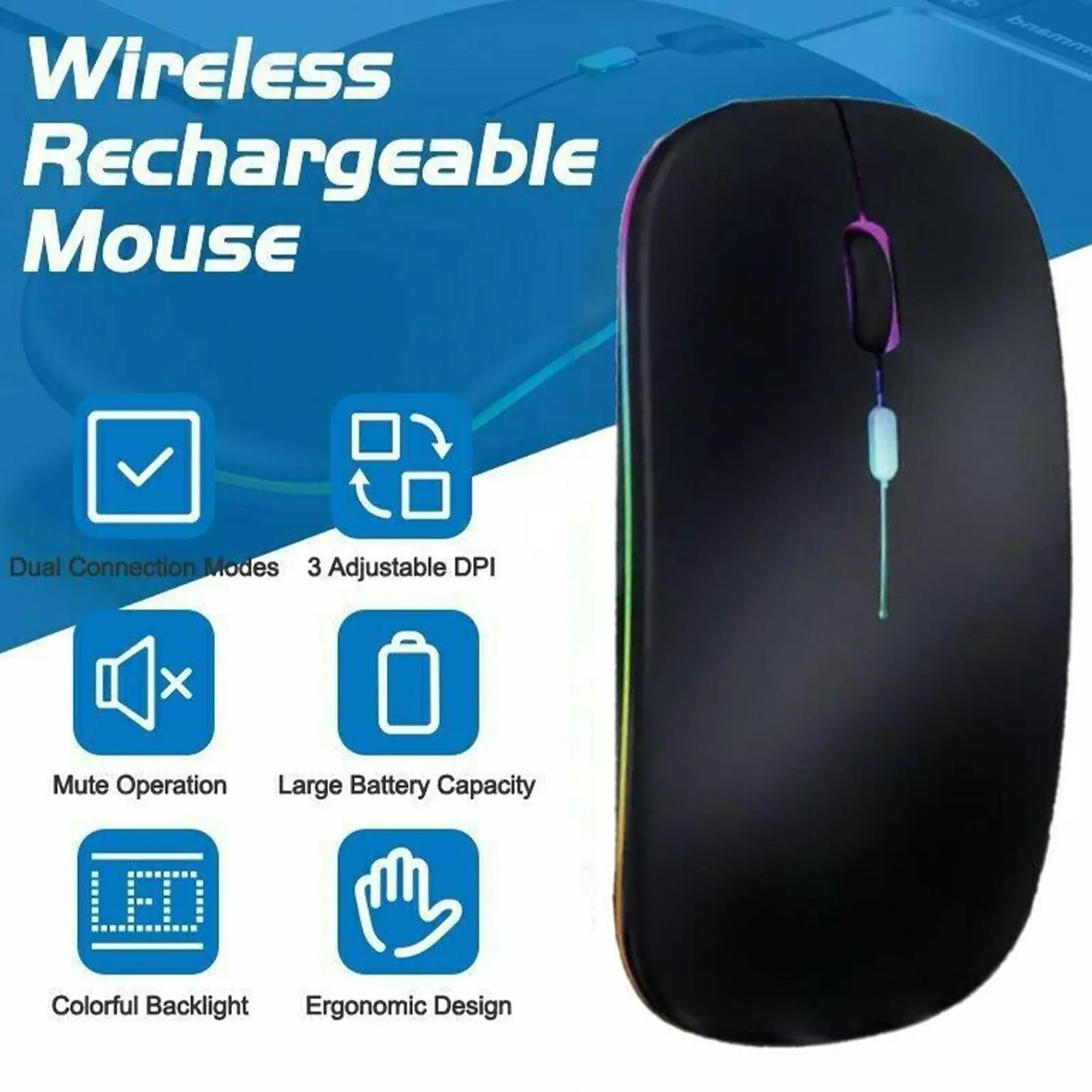 ワイヤレスマウス充電式サイレント LED バックライト付きマウス PC ラップトップコンピュータマウス 2.4Ghz レシーバー Bluetooth デュアルモード光学式マウス