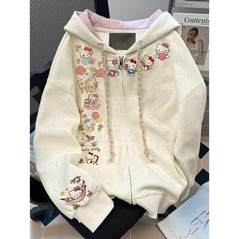 

Miniso Art Raw Milk Cute Graffiti Sweater Cardigan Women's Early Autumn Sweet Age-reducing Japanese Hooded Jacket