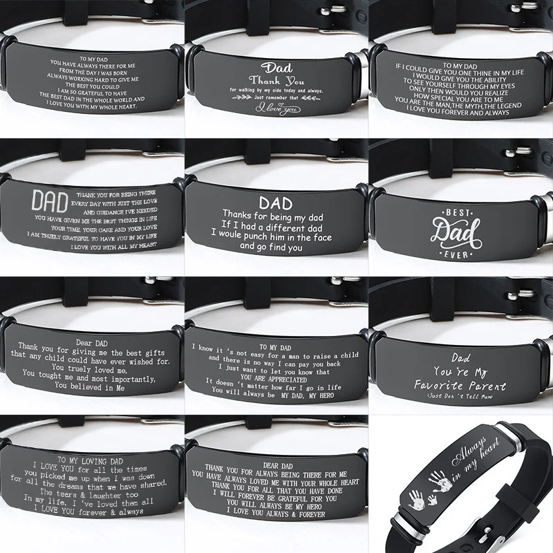 Vnox TO MY DAD Bracelet,Custom Men Stainless Steel Bangle, Adjustable Silicone Watch Band, Father's Day Gift from Son Daughter