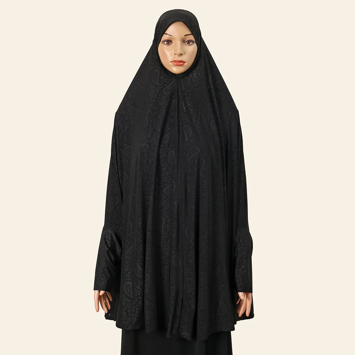 

Women Paisley Jacquard Khimar Hijab Long Shawl Solid Color Abaya Full Cover Muslim Black Turban Headband Printed Foulard Gown