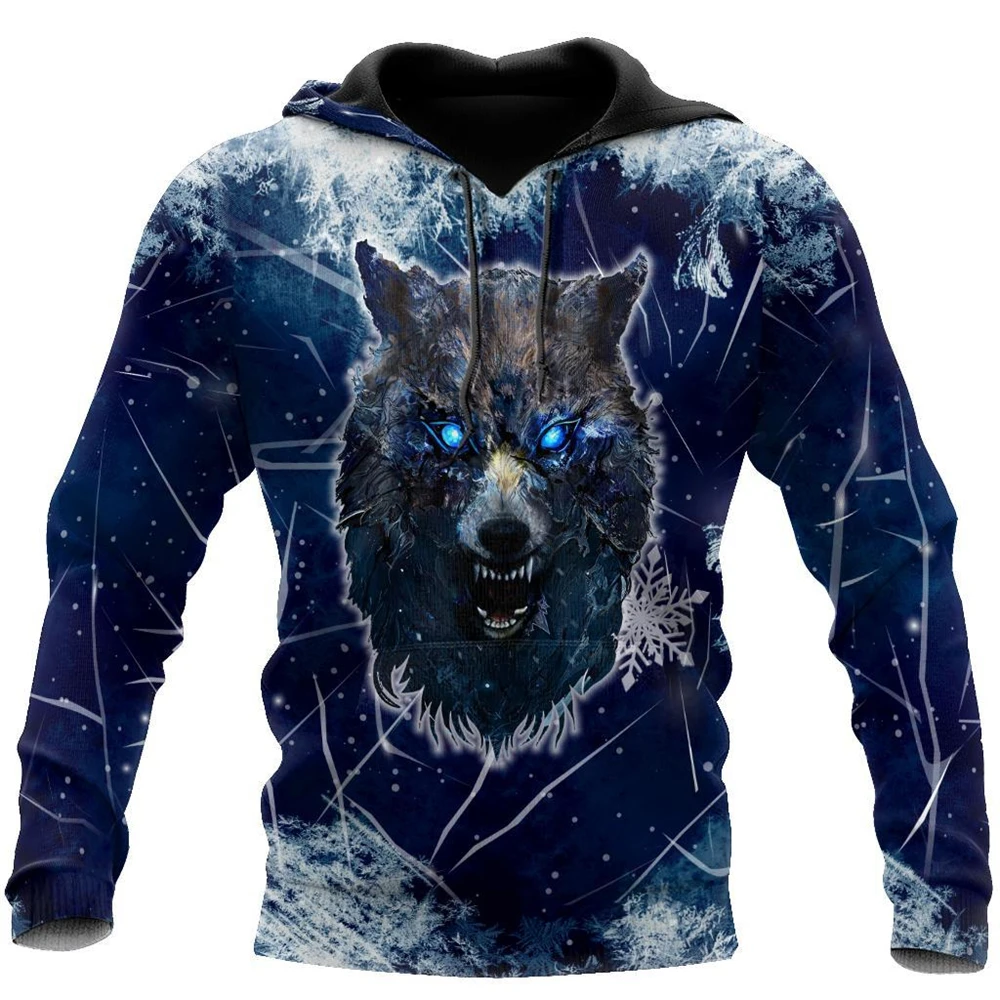 Funny 3D Wolf Print Sweatshirts For Men Street Hip Hop Style Hooded Shirt Fashion Loose Pullover Autumn Winter Casual Clothing
